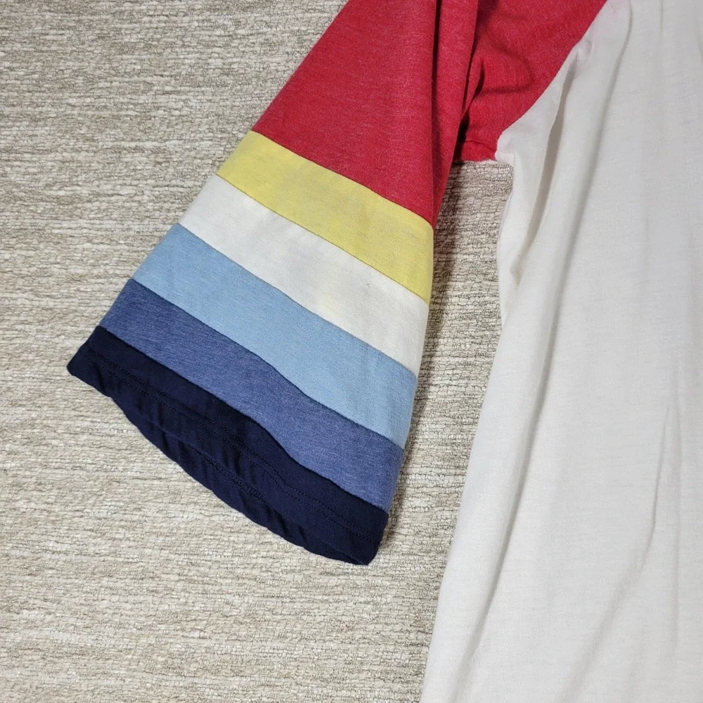 Camp Collection x Free People Yellowstone Tee M Rainbow Stripe Raglan 3/4 Sleeve